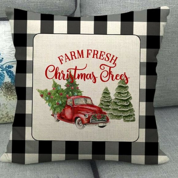 2 x 12 New FARM FRESH Truck Christmas Trees Pillow Cover - Picture 9 of 9